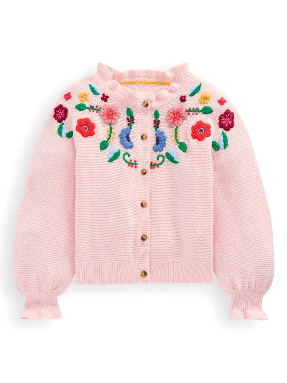 Mini Boden Girls Floral Embroidered Balloon Sleeve Cotton Cardigan Size 6-7 NWOT